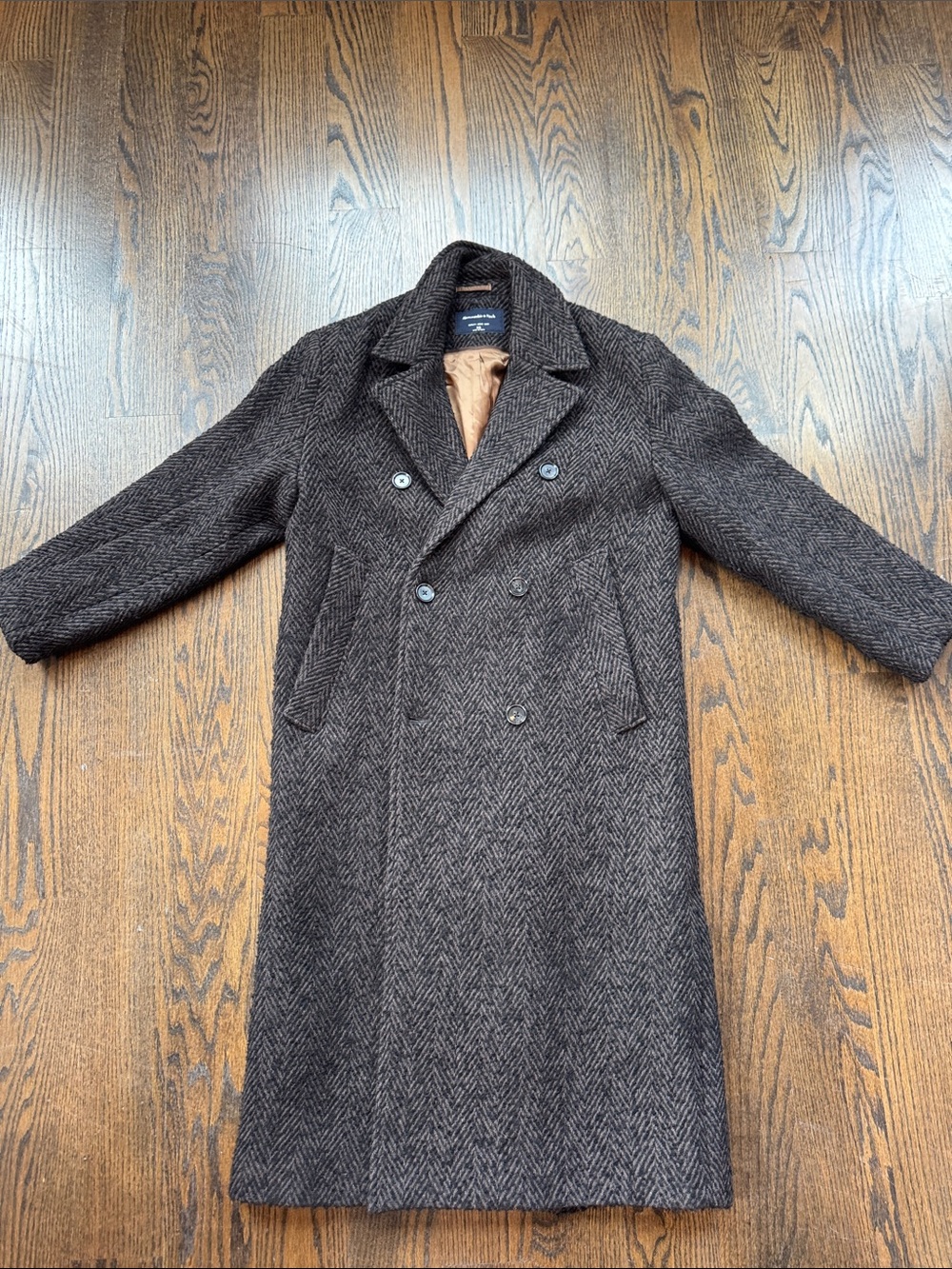 Men’s Wool Herringbone Double-Breasted Overcoat - Brown